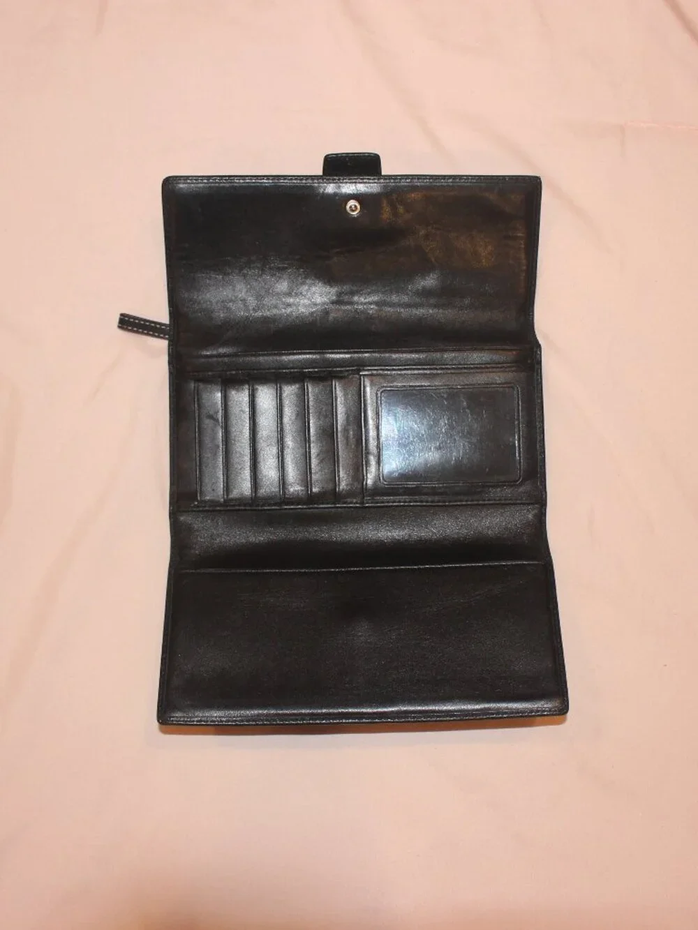 Vintage Coach Soho Black Leather Buckle Long Wallet Y2K Silver Hardware